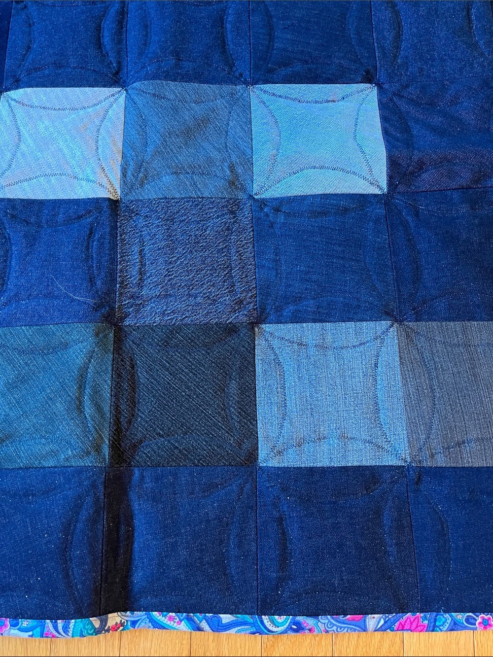 Handmade Multicolor Patchwork Cathedral Window Quilt 
Denim
Reversible - Picture 10 of 10